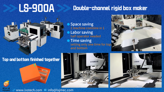 Macchina automatica a doppia funzione per la produzione di scatole rigide per la laminazione del cartone